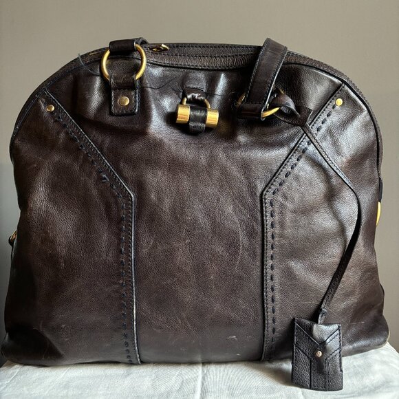 YSL/Yves Saint Laurent Oversized Muse Bag - Navy/Eggplant Leather - Pilati Era - Picture 1 of 10